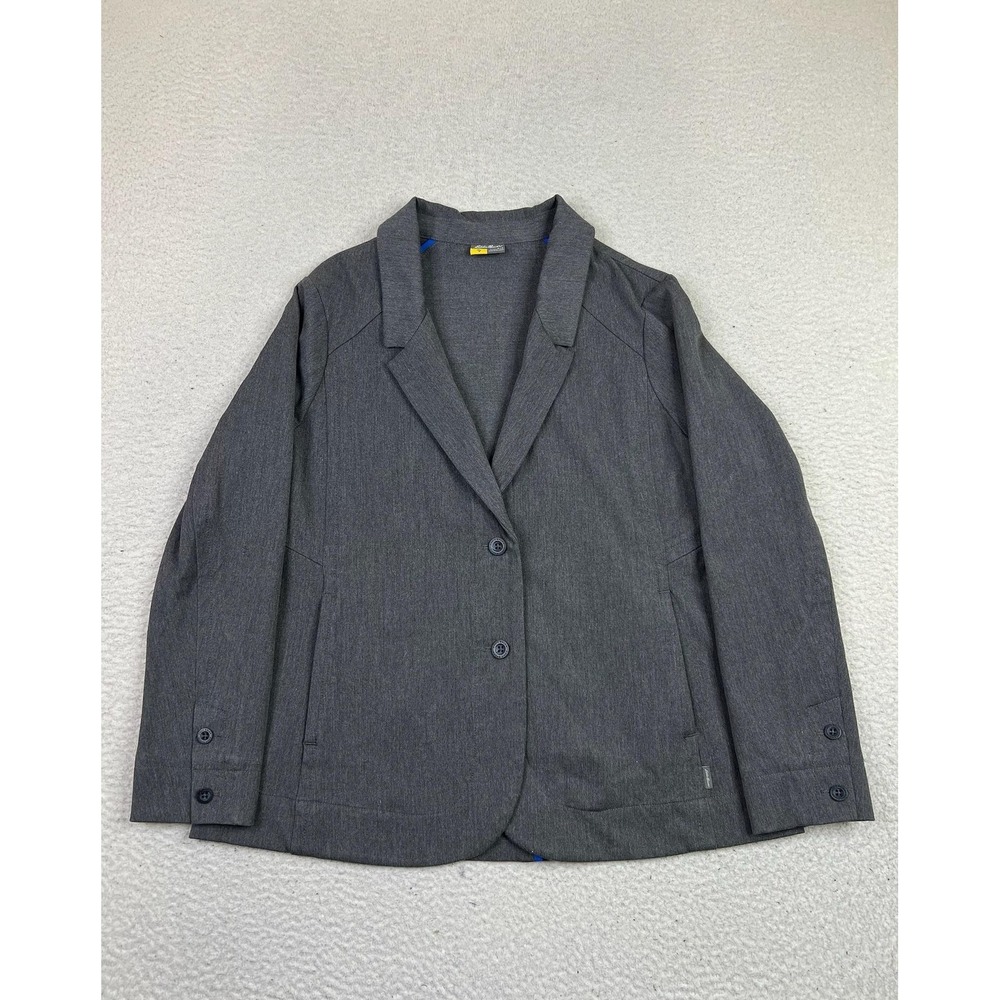 Eddie Bauer Blazer Womens 14P Gray Knit Stretch Travel Casual Suit Jacket Office